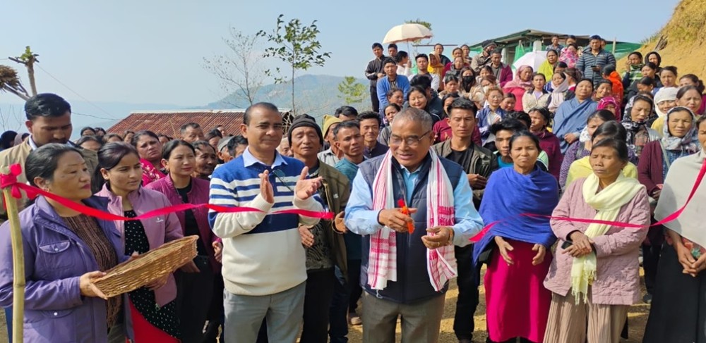 YB Angam, President of the Phom People Council (PPC) inaugurates a polyhouse in at ICAR-KVK Longleng after a organised the live telecast of the release of 19th installment of funds under PM PM-KISAN on February 24. (Photo Courtesy: KVK Longleng)